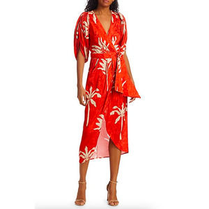 NWT Johanna Ortiz Filled With Promises Puff Sleeve Wrap Dress Orange Women's 0